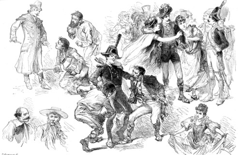 The Guards’ Burlesque, "Fra Diavolo," at the Theatre, Chelsea Barracks, 1890. Creator: P Naumann.