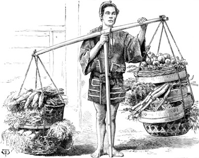 Street sketches in Tokio, Japan: seller of vegetables, 1890. Creator: Unknown.