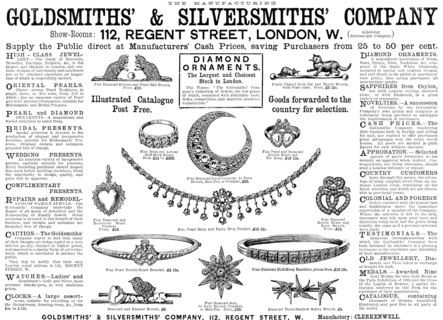Advertisement for Goldsmiths’ & Silversmiths’ Company, 1890. Creator: Unknown.