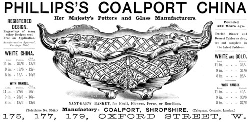 Advertisement for Phillips’s Coalport China, 1890. Creator: Unknown.