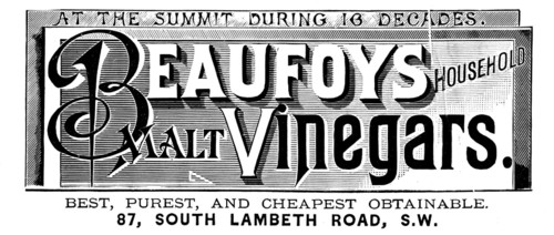 Advertisement for Beaufoys Household Malt Vinegars, 1890. Creator: Unknown.