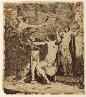 Nature, Leaning on the Sarcophagus of Shakespeare, Crowns Genius, 1773. Creator: John Hamilton Mortimer.