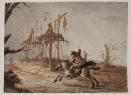 Horseman in a Landscape of Hanged and Gibbeted Men, c1800. Creator: Henry William Bunbury.