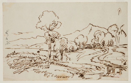 Landscape with House and Bridge, c1820-1848. Creator: Thomas Cole.