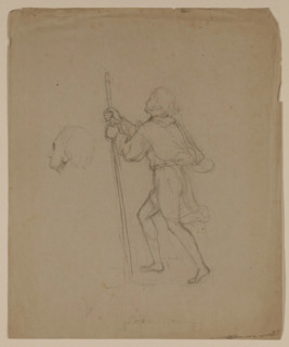 Bearded Figure in a Cape and Tunic Holding a Staff, between 1820 and 1848. Creator: Thomas Cole.