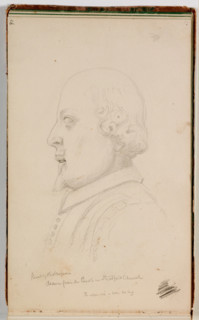 Head of Shakespeare, Drawn from the Bust in Stratford Church, Warwickshire, England, 1841. Creator: Thomas Cole.