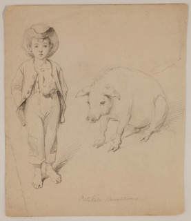 Boy and Sow, late 19th century. Creator: Felix Octavius Carr Darley.