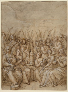 Design for the Outer Wings of an Altarpiece, with a Group of Virgin Martyrs..., 16th century. Creator: Federico Zuccaro.