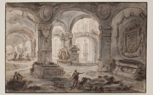 Grotto with Tombs, between 1721 and 1787. Creator: Carlo Galli Bibiena.