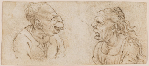 Two Grotesque Heads Facing Each Other in Profile, c1510. Creator: Francesco Melzi.