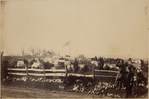 Camp of the 55th Infantry, Fort Gaines, near Tenallytown, c1865. Creator: Mathew Brady.