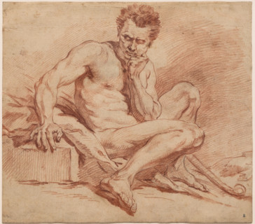 Seated Male Nude with Shepherd Staff, between 1740 and 1759. Creator: Francois Boucher.