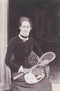 Miss Mary Millais with Tennis Racket, from an album compiled by Sir John Everett Millais. Creator: Unknown.