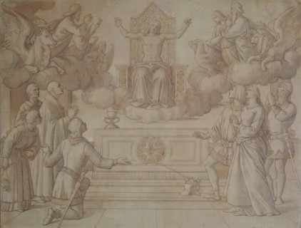 The Vision of Sir Galahad and his Company - Sketch for "Religion" in the House of Lords, c1850. Creator: William Dyce.