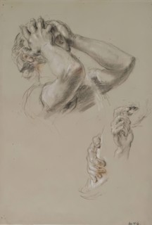 Head with Hands hiding Face, Study of Hands, c1825-1849. Creator: William Allan.