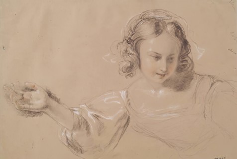 Girl with Outstretched Arm - Study for Dick Whittington and His Cat, c1836. Creator: William Allan.