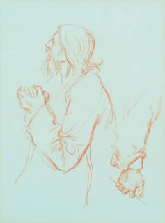 Study of an Old Man with Clasped Hands, c1840-1900. Creator: George Frederick Watts.