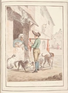 Feeding the Cats at Rome, leaf from 'A Collection of Dresses by David Allan Mostly from Nature',1776 Creator: David Allan.