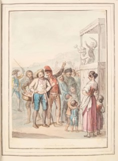Puppet Show at Naples, leaf from 'A Collection of Dresses by David Allan Mostly from Nature', 1776. Creator: David Allan.