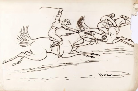 Two Jockeys Riding Horses, 1825-1839. Creator: James Howe.