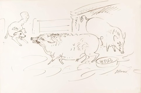Two pigs and a dog, 1825-1839. Creator: James Howe.