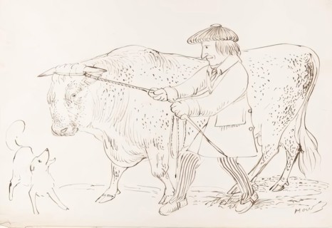 A shepherd pulling his bull, 1825-1839. Creator: James Howe.