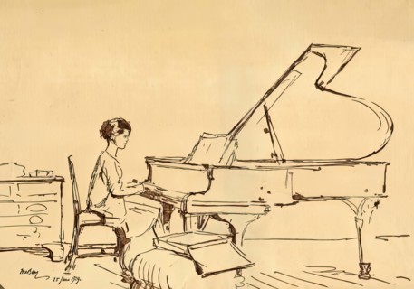 Girl Playing a Piano. Creator: Urushibara Mokuchu.