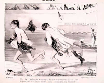 Les Baigneurs. File... File... Moellon! v. le Municipal..., 1839. Creator: Honore Daumier.