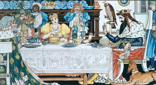The Frog shares the Princess' Meal - Illustration for 'The Frog Prince', c1874. Creator: Walter Crane.