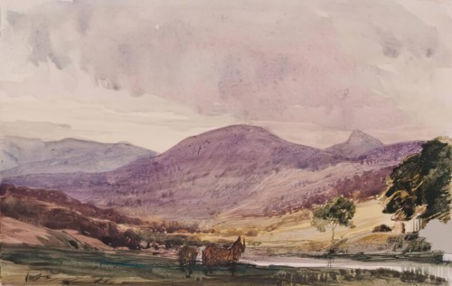 Landscape of Hills, Cottage and Two Horses, c1840s. Creator: John Phillip.