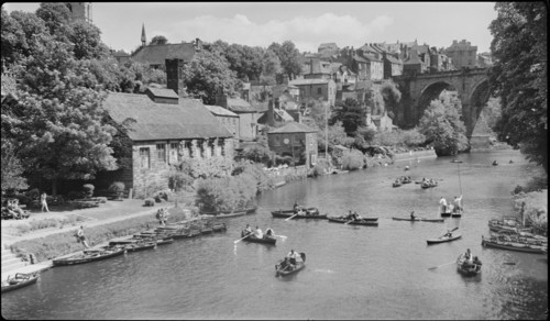Looking north-east across the River Nidd at Knaresborough, Harrogate, North Yorkshire, 1925-1950. Creator: George R Long.