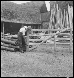 Man making a field gate in the village of Aston, Cote, Shifford and Chimney, Oxfordshire, 1930-50. Creator: George R Long.