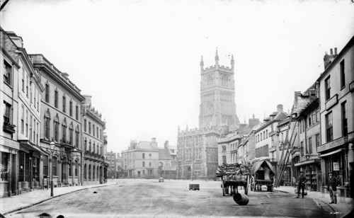 Looking into the Market Place towards St John the Baptist's Church, Cirencester, Glos, 1860-1922.  Creator: Henry Taunt.