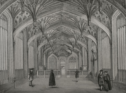 Oxford University classroom, England, 14th century, (1877). Creator: Unknown.
