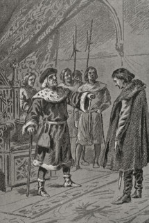 Prince Charles of Viana before his father, King John II of Aragon, in Lérida (Lleida), 1460 (1890).  Creator: Unknown.