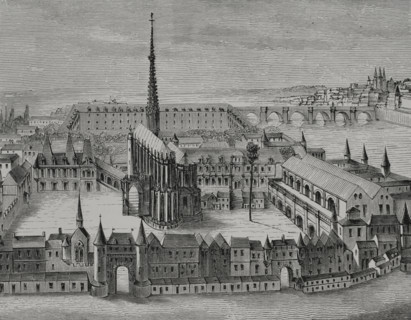 The Palais and the Sainte-Chapelle in the 16th century, Paris, France, 1878.  Creator: Unknown.