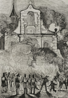 First Carlist War, (1833-1840): Fire at the Franciscan convent in Reus, (Tarragona province), 1845.  Creator: Unknown.