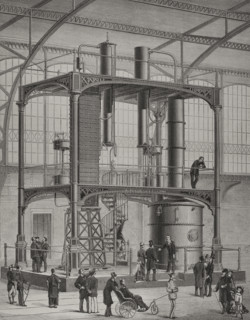 Universal Exhibition of Paris: Distillation machinery installed in the Galerie des machines, 1878.  Creator: Unknown.