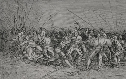 The Lansquenets' Battle, Soldiers of the German infantry, c1530, (1877).  Creator: Unknown.