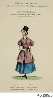 Cambrian Costumes series No. 5, 19th century.  Creator: Lady Llanover.