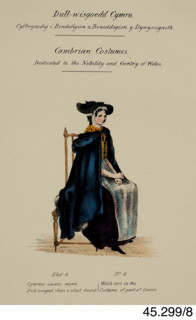 Cambrian Costumes series No. 8, 19th century.  Creator: Lady Llanover.