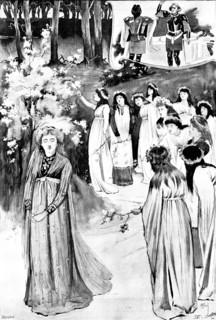 King Arthur, at the Lyceum: the Queen's Maying in the Whitethorn Wood, 1895. Creator: George Meisenbach.