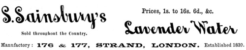 Advertisement for S. Sainsbury's Lavender Water, 1895. Creator: Unknown.