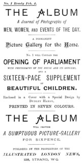 Advertisement for The Album - A Journal of Photographs of Men, Women, and Events of the Day, 1895. Creator: Unknown.