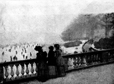 Skating in London: The Serpentine, 1895.  Creator: Russell & Sons.