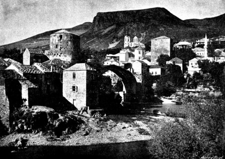Ten Days in Bosnia: the bridge at Mostar, 1895. Creator: Andre & Sleigh.