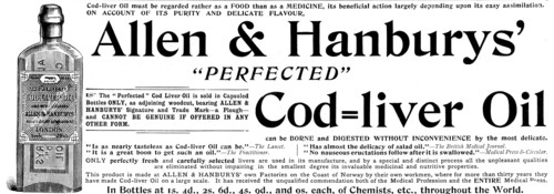 Advertisement for Allen & Hanburys' "Perfected" Cod=liver Oil, 1895. Creator: Unknown.