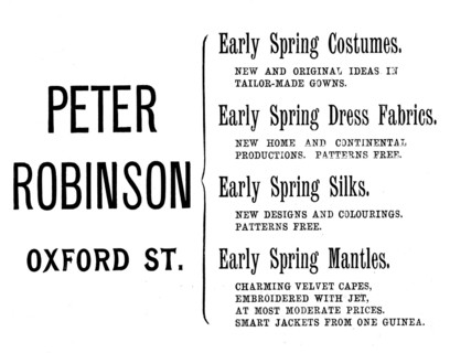 Advertisement for Peter Robinson, 1895. Creator: Unknown.
