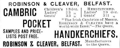 Advertisement for Robinson & Cleaver, 1895. Creator: Unknown.