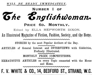 Advertisement for "The Englishwoman" magazine, 1895. Creator: Unknown.